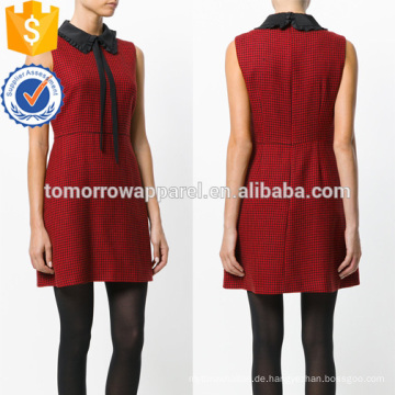 Ärmelloses Rot und Schwarz Rüschenkragen Mini Sommerkleid mit Krawatte Herstellung Großhandel Mode Frauen Bekleidung (TA0234D)
